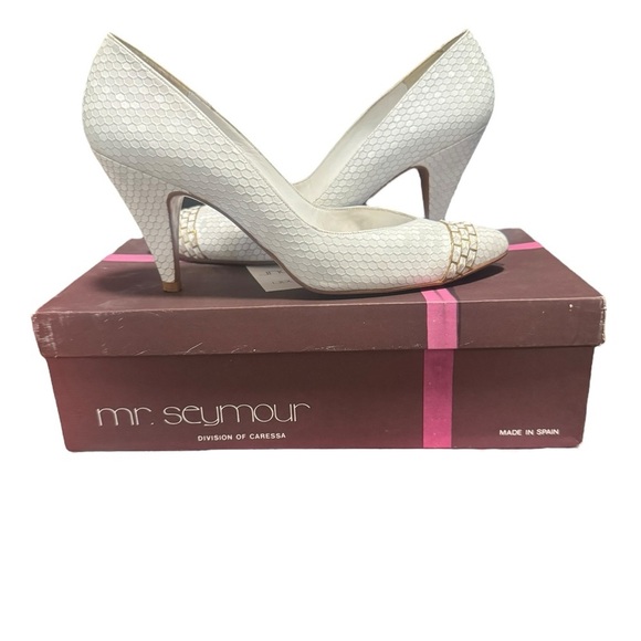 Vintage Stuart Weitzman for Mr. Seymour Snake Skin Ivory Pumps Size 7.5 With Box - Picture 4 of 10